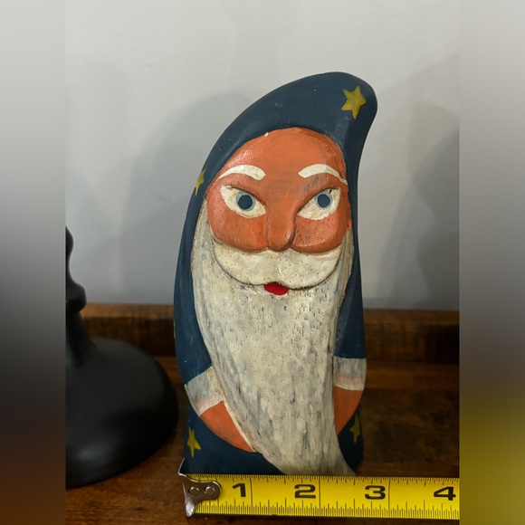 Santa Set of 2 Handcarved and Painted Blue Moon and Stars - Picture 4 of 6